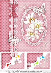 8 x 8 A Touch of Elegance Flowers Pearls and Lace Scalloped Corner Topper