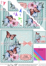 Birthday Butterflies and Flowers Birdcage Scalloped Corner Stacker