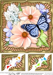 8 x 8 Flowers & Butterfly in a Gold Frame Scalloped Corner Topper  