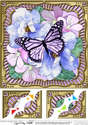 8 x 8 Flowers & Butterfly in a Gold Frame Scalloped Corner Topper