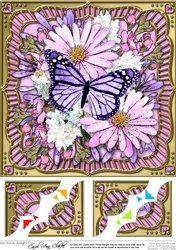 8 x 8 Flowers & Butterfly in a Gold Frame Scalloped Corner Topper  