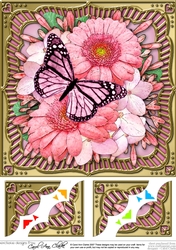 8 x 8 Flowers & Butterfly in a Gold Frame Scalloped Corner Topper