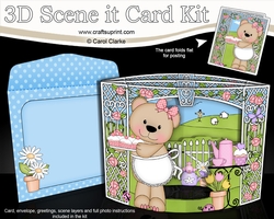 3D Triangle Shadow Box Scene it Card Kit - Livvy Bear has Cupcakes