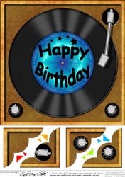 8 x 8 Happy Birthday Record Scalloped corner Topper