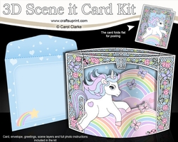 3D Triangle Shadow Box Scene it Card Kit - Cute Little Unicorn Magic