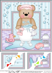 8 x 8 Scalloped Corner Topper - Bathtub Buddies Cute Little Teddy Bear