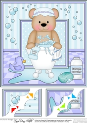 8 x 8 Scalloped Corner Topper - Bathtub Buddies Cute Little Teddy Bear