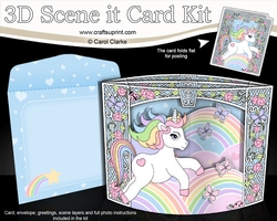3D Triangle Shadow Box Scene it Card Kit - Cute Little Unicorn Rainbow 