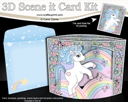 3D Triangle Shadow Box Scene it Card Kit - Cute Little Unicorn Magic