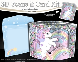 3D Triangle Shadow Box Scene it Card Kit - Cute Little Unicorn Sparkle