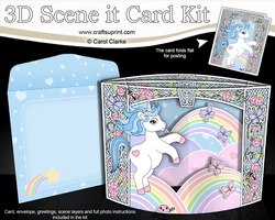 3D Triangle Shadow Box Scene it Card Kit - Cute Little Unicorn Blueberry