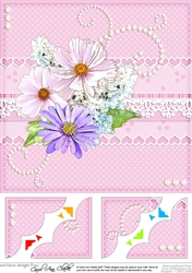 A Touch of Elegance Flowers, Pearls and Lace 8 x 8 Scalloped Corner Topper