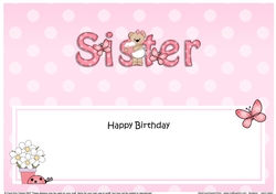 Large DL Happy Birthday SISTER insert with Livvy Bear