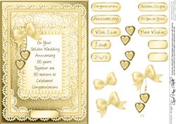 A5 Golden Wedding, Lace and Pearls Quick Card 3D Decoupage
