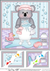 8 x 8 Scalloped Corner Topper - Bathtub Buddies Cute Little Koala Bear