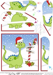 Christmas Dinosaur is at the North Pole Fan Pyramage Topper