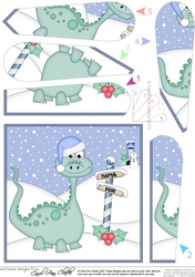 Christmas Dinosaur is at the North Pole Fan Pyramage Topper