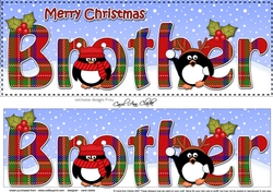 Large DL Merry Christmas BROTHER 3D decoupage with Tartan Penguins