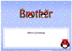 Large DL Merry Christmas BROTHER insert with Tartan Penguins