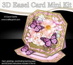 3D Easel Card Mini Kit - Butterfly & Flowers on Octagonal Gold Frame
