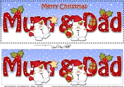 Large DL Merry Christmas MUM & DAD 3D decoupage with Snowball Sam