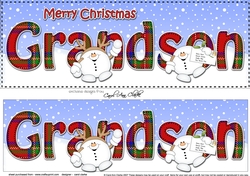 Large DL Merry Christmas GRANDSON 3D decoupage with Snowball Sam