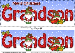 Large DL Merry Christmas GRANDSON 3D decoupage with Gnome insert