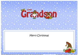 Large DL Merry Christmas GREAT GRANDSON insert with Gnome insert