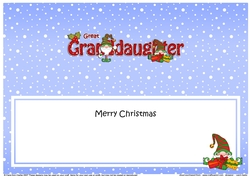 Large DL Merry Christmas GREAT GRANDDAUGHTER insert with Gnome insert