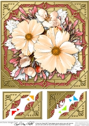 8 x 8 Pretty Flowers on Gold Frame Scalloped Corner Topper