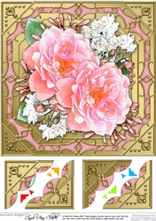 8 x 8 Pretty Flowers on Gold Frame Scalloped Corner Topper