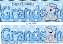 Large DL Happy Birthday GRANDSON 3D decoupage with Austin Bear