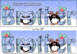 Large DL Merry Christmas BROTHER 3D decoupage with Penguins