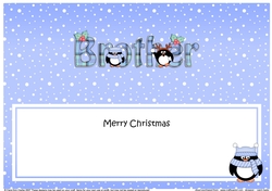 Large DL Merry Christmas BROTHER insert with Penguins