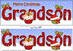 Large DL Merry Christmas GRANDSON 3D decoupage with Cupcakes