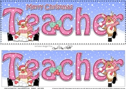 Large DL Merry Christmas TEACHER 3D decoupage with Rudolph