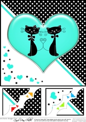 8 x 8 Kool Kats Purrfect Love Scalloped corner Topper