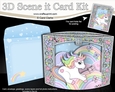 3D Triangle Shadow Box Scene it Card Kit - Cute Little Unicorn Rainbow 