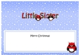 Large DL Merry Christmas LITTLE SISTER insert with Tartan Penguins