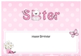 Large DL Happy Birthday SISTER insert with Livvy Bear