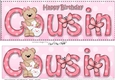 Large DL Happy Birthday COUSIN 3D decoupage with Livvy Bear