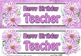 Large DL Happy Birthday TEACHER Daisies Floral 3D decoupage