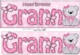 Large DL Happy Birthday GRANNY decoupage with Livvy Bear