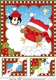 Christmas 8 x 8 Scalloped Corner Topper - Bobbin Robin is having a Snowball Fight!