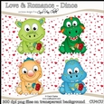 Cute Little Romantic Dinos - CU4CU Digital Clip Art Set