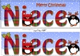 Large DL Merry Christmas NIECE 3D decoupage with Tartan Penguins