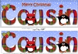 Large DL Merry Christmas COUSIN 3D decoupage with Tartan Penguins