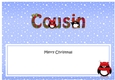 Large DL Merry Christmas COUSIN insert with Tartan Penguins