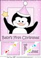8 x 8 Baby's 1st Christmas Penguin Scalloped Corner Topper