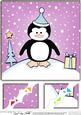 8 x 8 Cute Xmas Penguin Scalloped Corner Topper
